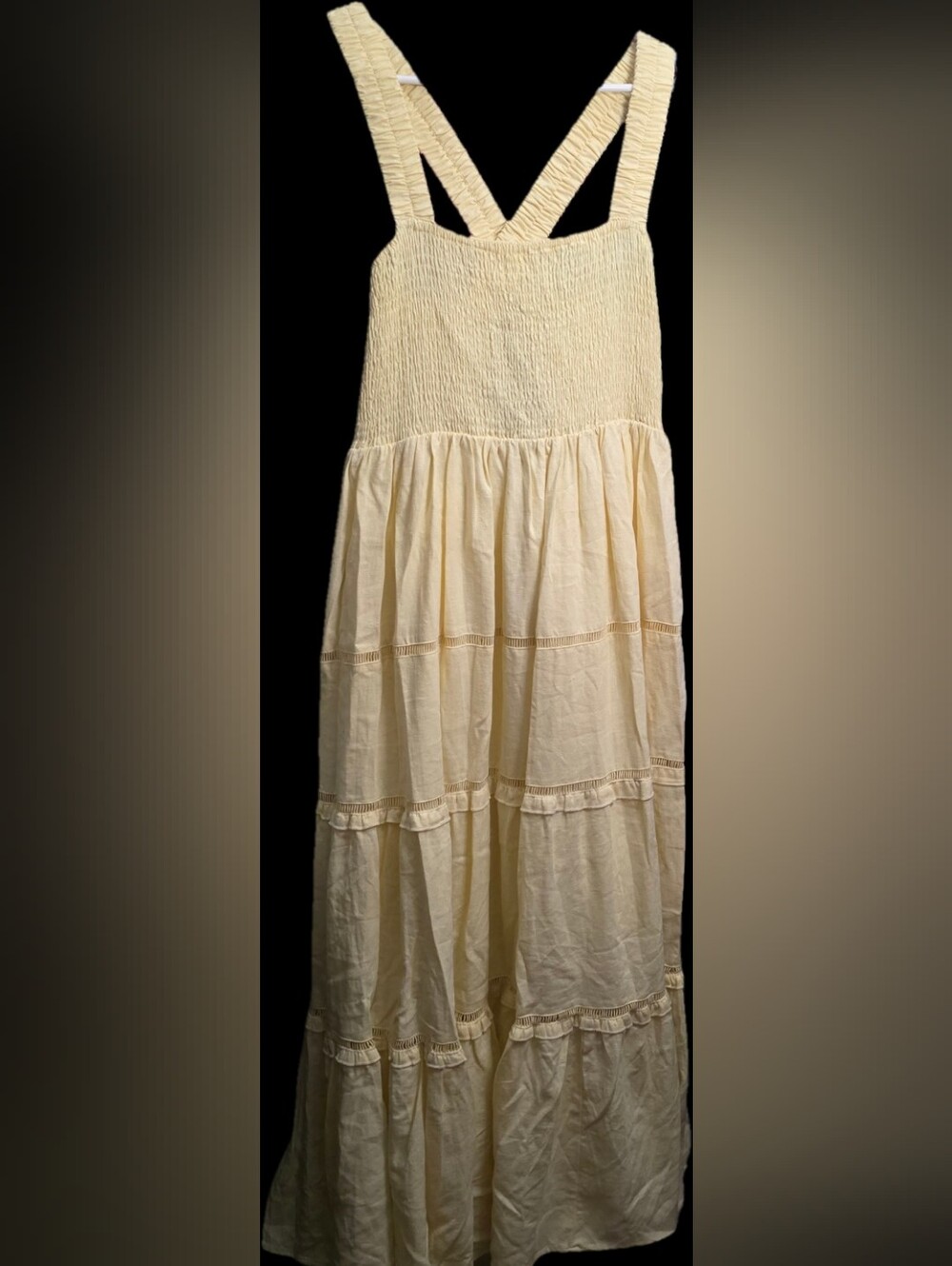Women's Yellow Smocked Maxi Dress with Ruffled Tiers